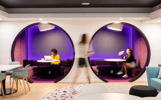 People working in pods at YOTEL Miami