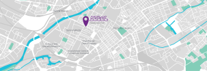 A map of YOTEL Manchester Deansgate within Manchester city centre