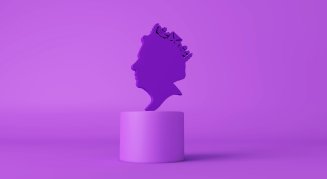 Outline of Queen's head with purple background