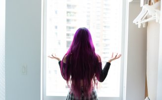 YOTEL guest with purple hair