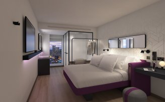 YOTEL Geneva rendering - Premium Queen room