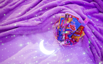 Sweets and stars on blanket