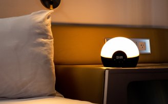 Lumie lamp on bedside table 