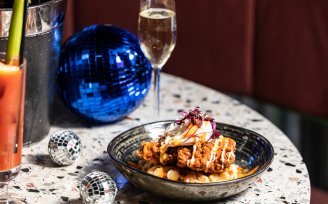 Brunch dish with fizz and disco balls 
