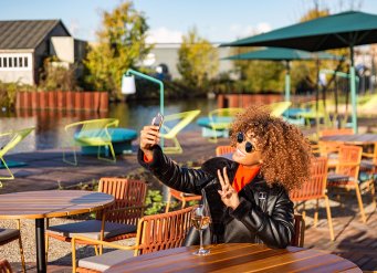 YOTEL Amsterdam taking a selfie on the outdoor terrace
