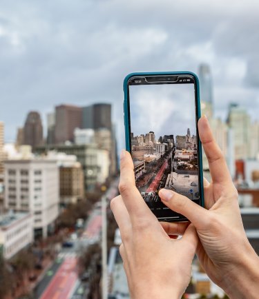 YOTEL San Francisco view through a mobile phone