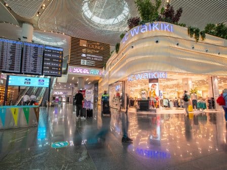 Brightly lit terminal scene at Istanbul Airport