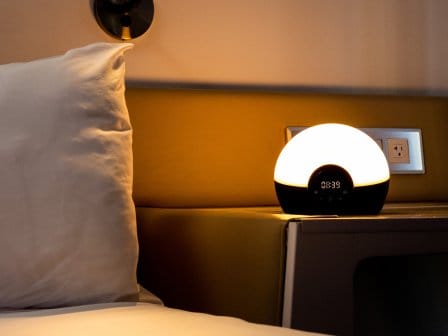 Lumie lamp on bedside table 