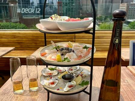 Seafood tower with drinks