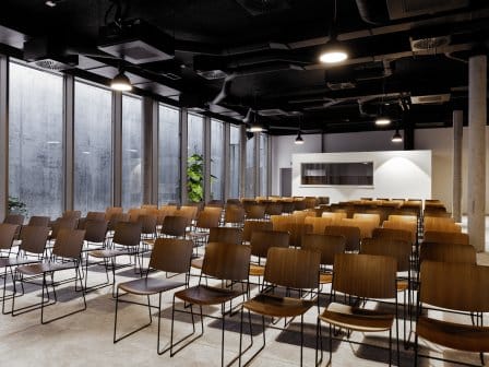 Empty meeting room set up in theatre style