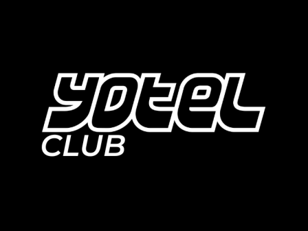 A logo with white text on a black background. It reads 'YOTEL Club'
