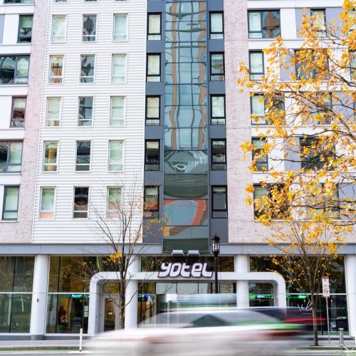 A large hotel facade with a modern design
