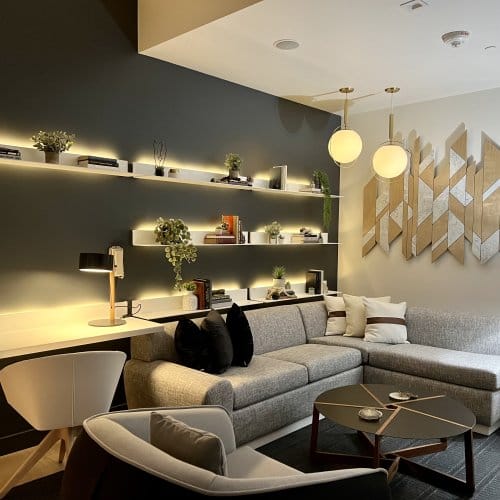 A cosy seating area in a hotel room