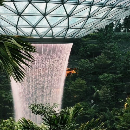 Singapore Changi Airport's indoor waterfall