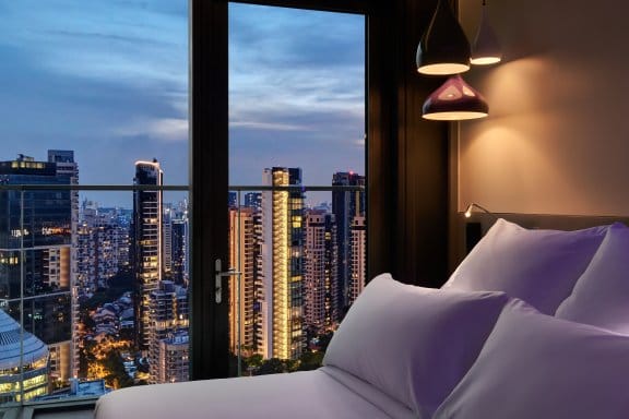 YOTEL Singapore - First Class Suite view by night