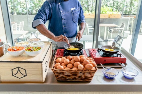 omelette station and chef 