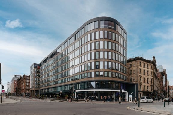 The outside of a modern hotel building in Glasgow