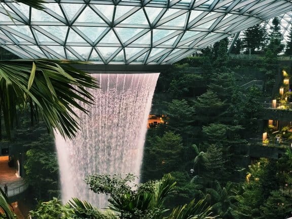 Singapore Changi Airport's indoor waterfall