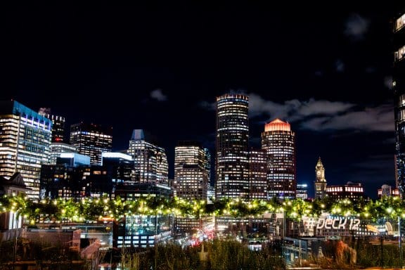 Boston's skyline at night