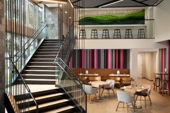 A staircase and a restaurant