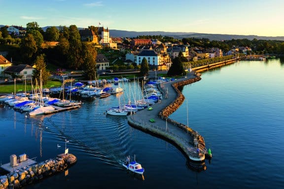 A picturesque harbour in Lake Geneva