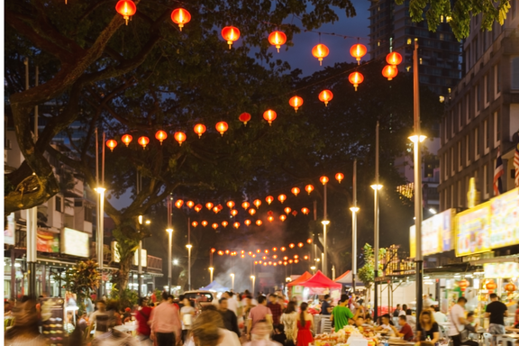 Bustling street market in Kuala Lumpur