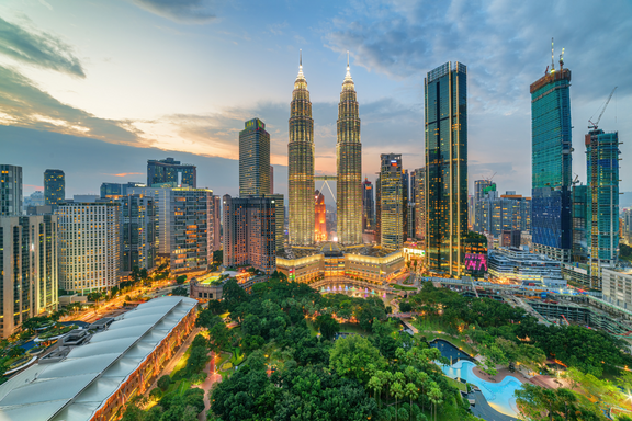Kuala Lumpur skyline at dust