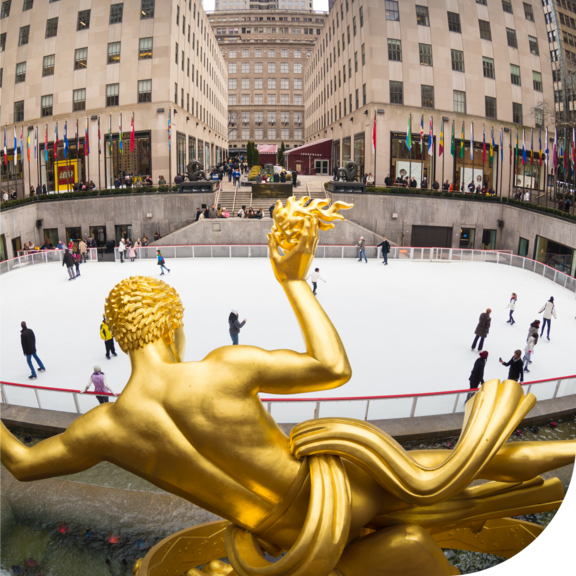 A golden state looking over an ice rink