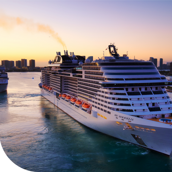 Large cruise ship sailing into a Miami Port
