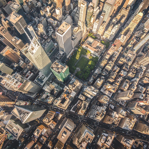 An aerial view of Midtown Manhattan, New York City