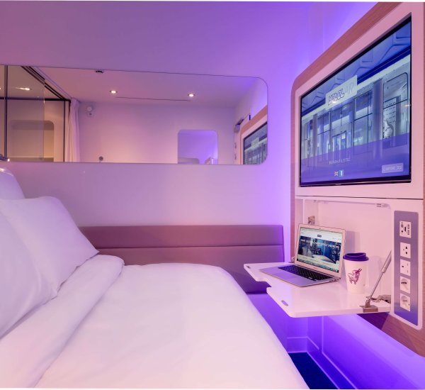 YOTELAIR Paris CDG premium queen cabin with SmartTV
