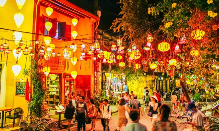 Hanging lanterns over a square  - Hoi An, Vietnam