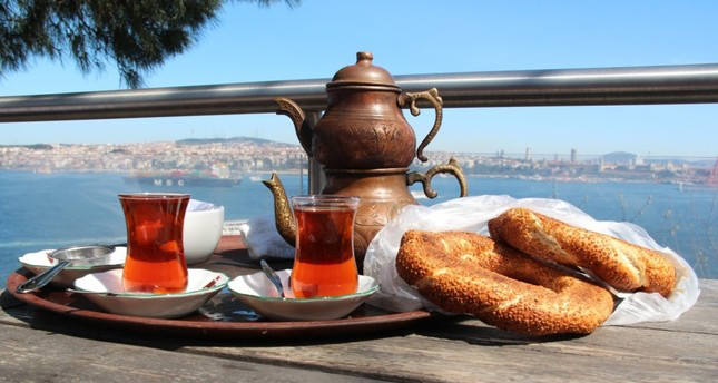 Turkish Tea with city in the backround