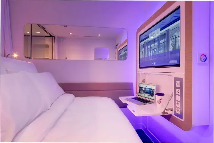 YOTELAIR Paris CDG premium queen cabin with SmartTV