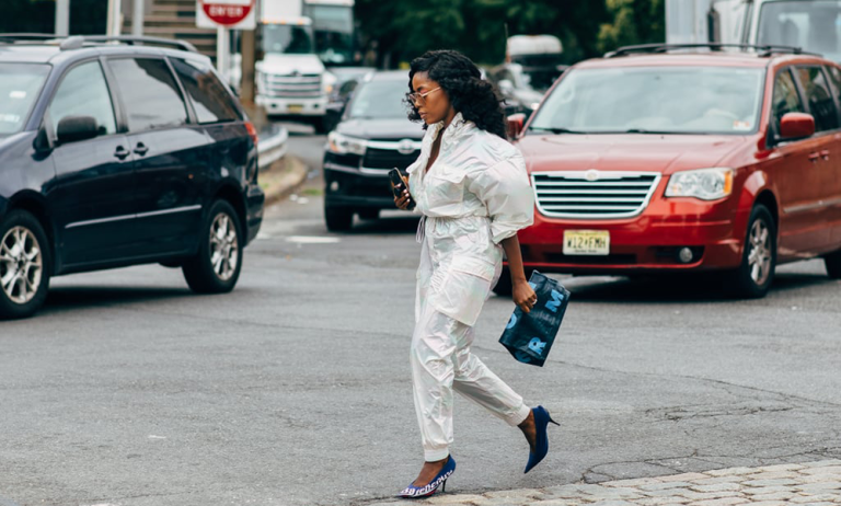 woman walking through New York City