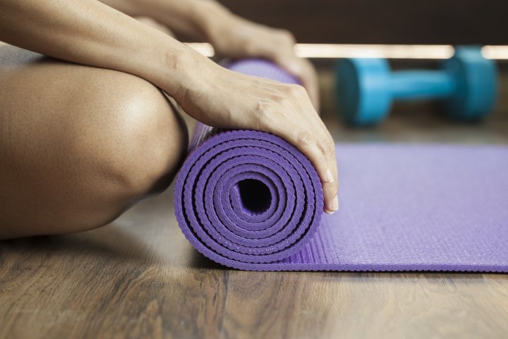 Rolled up yoga matt