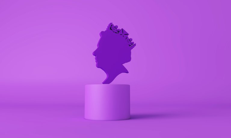 Outline of Queen's head with purple background
