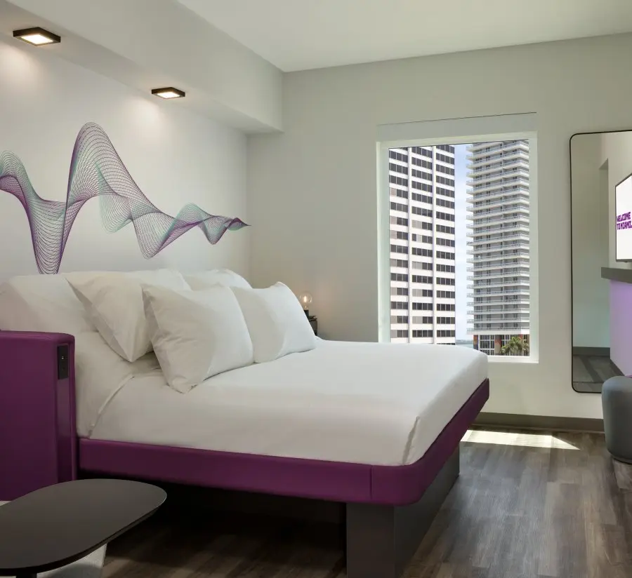 YOTEL Miami compact smart room with city view, walkable to Kaseya Center