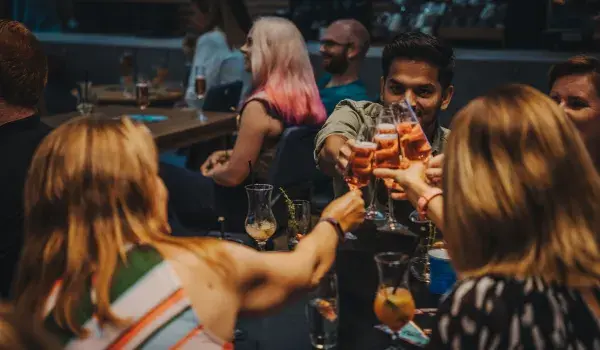 Group tasting with champagne flutes 