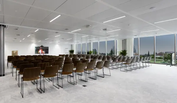 Empty meeting room set up in theatre style