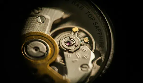 Interior of watch show revealing cogs