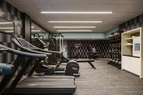 Gym and fitness equipment including treadmills and dumbbells